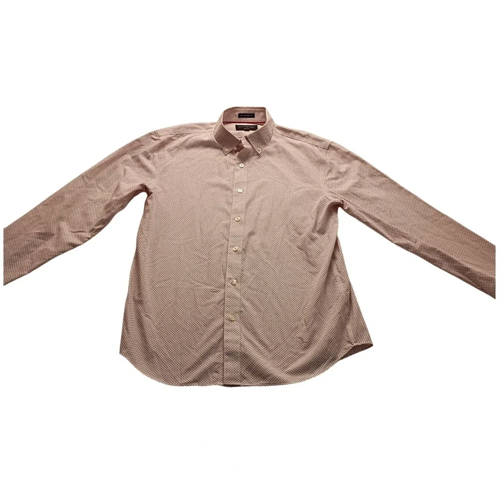 Banana Republic Men's Untucked Fit Non-Iron Shirt M Red White Geometric Dash